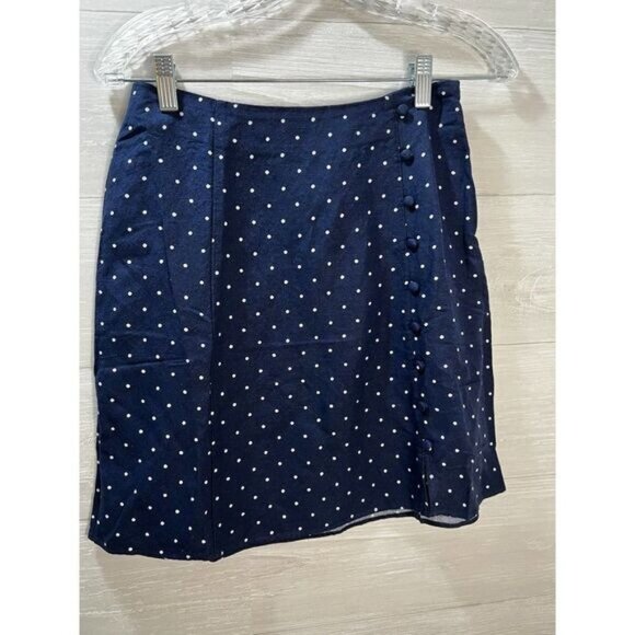 Petite Dotted Button Trim Linen Blend Skirt 0P NWT - Picture 3 of 7